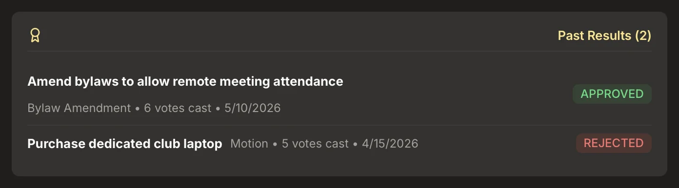 Club voting for bylaws, budgets, and motions