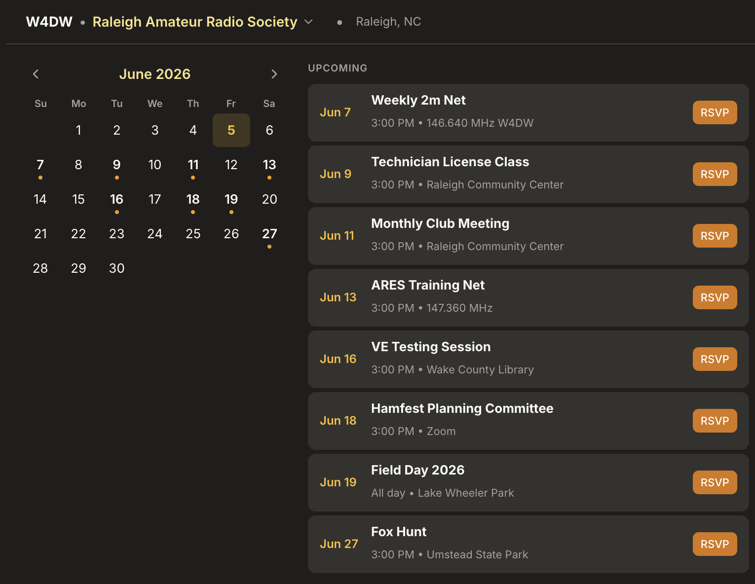 Calendar and event agenda view
