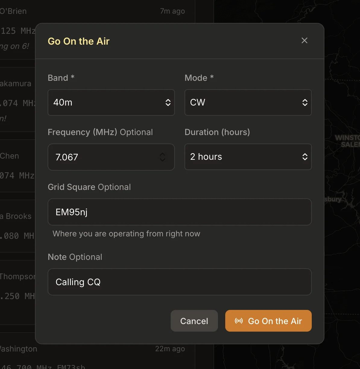 Groundwave broadcast form with band, mode, and frequency selection
