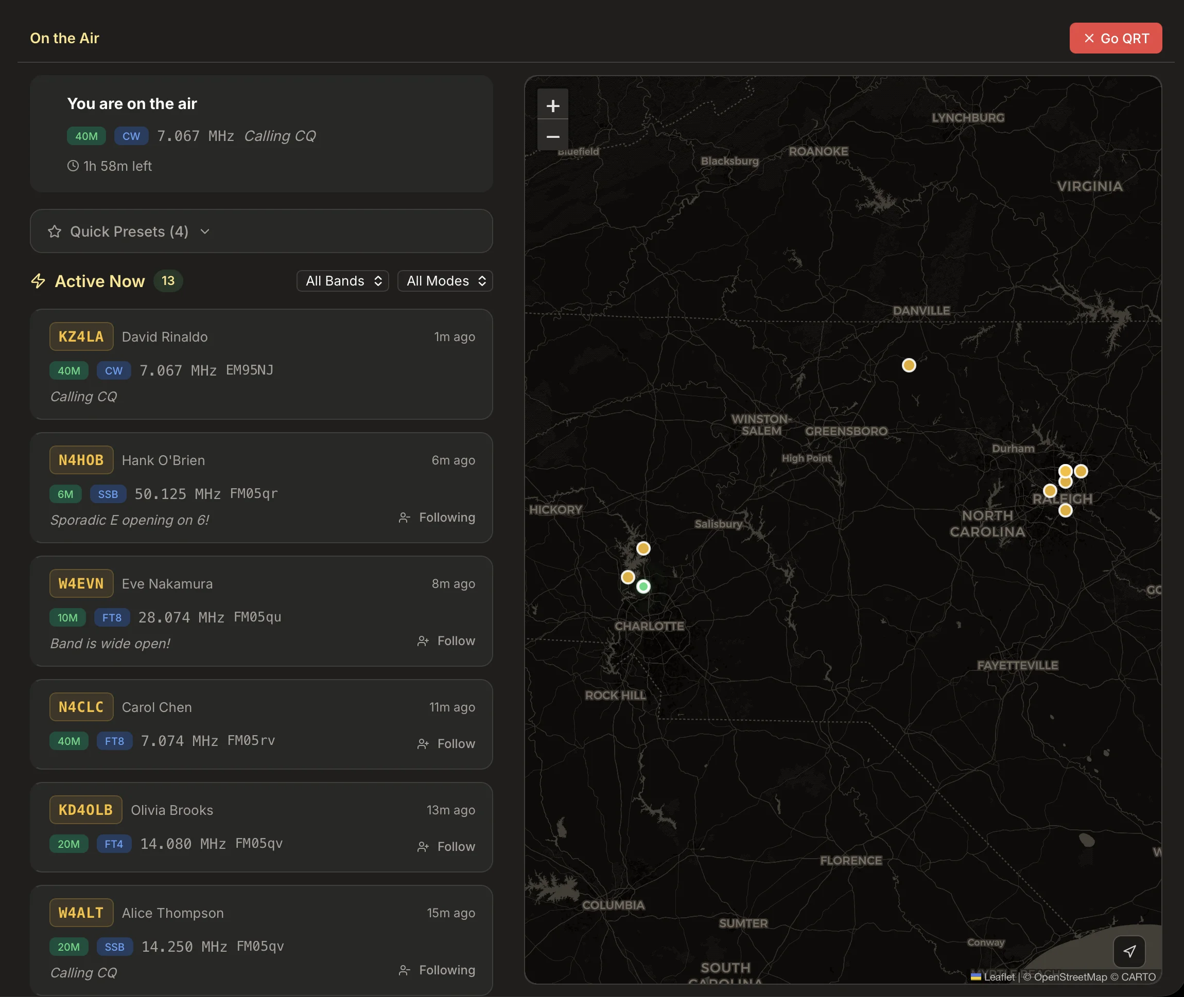Groundwave On the Air live activity feed with map