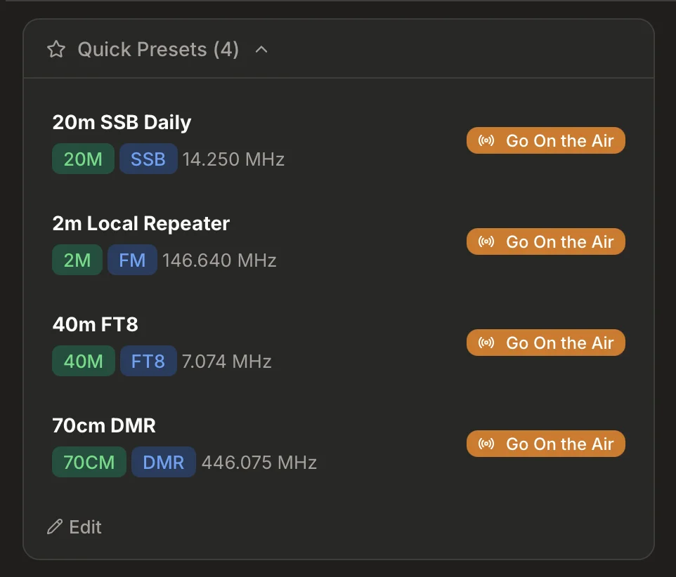 Groundwave preset management for quick on-the-air activation